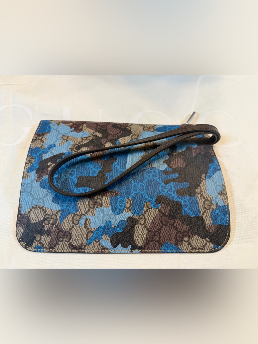 New Authentic Gucci GG Supreme Logo Tote Bag and Pouch Blue Brown Large - Picture 13 of 16